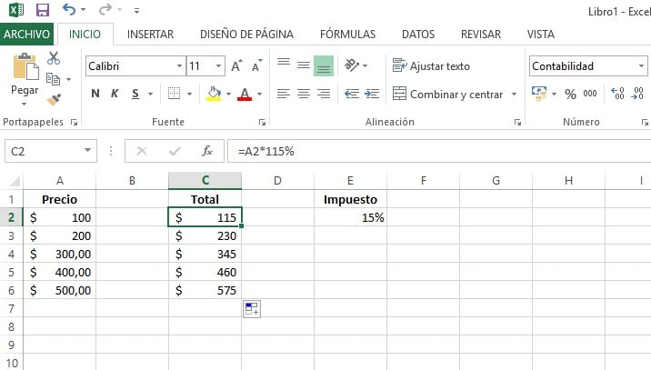 porcentajes en Excel