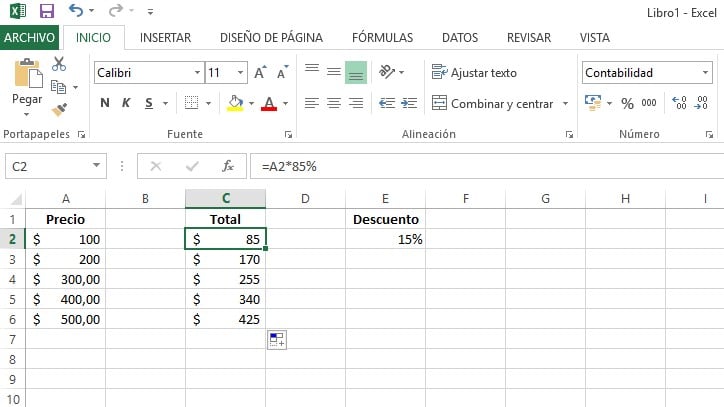 cálculo de porcentajes en Excel